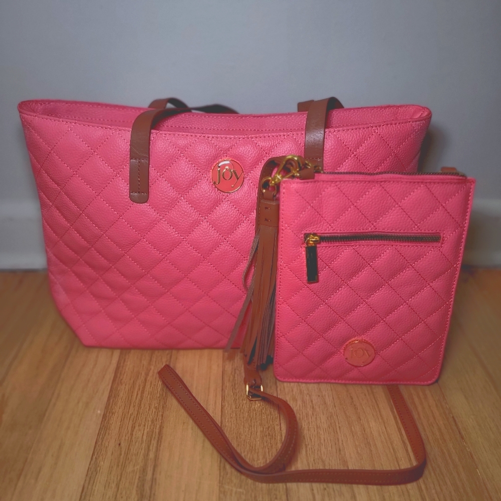 Joy mangano quilted pink leather bag